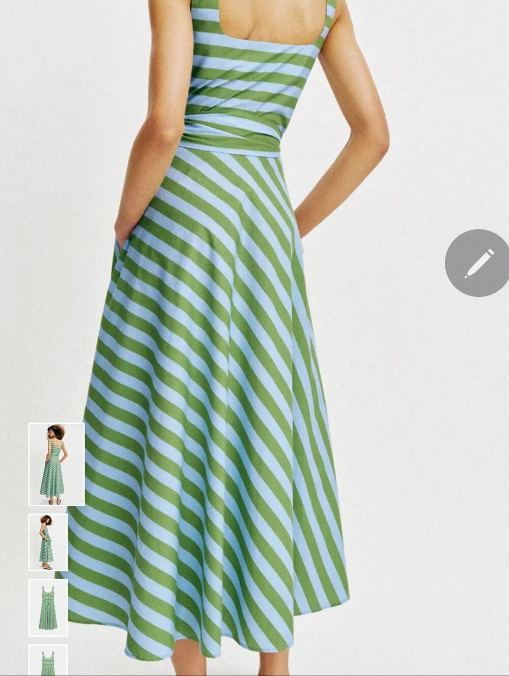 Zara Green and Light Blue Striped Midi Dress with Waist Tie - Picture 6 of 16